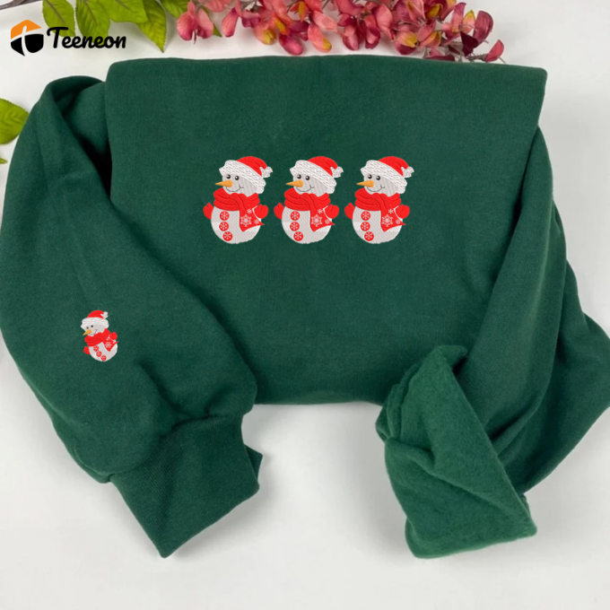 Festive Snowman Christmas Sweatshirt: Embroidered Holiday Apparel 1