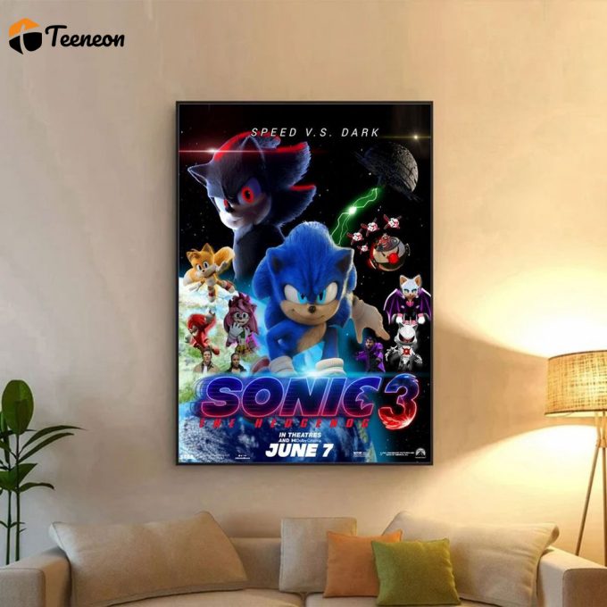 Sonic The Hedgehog 3 Poster For Home Decor Gift, Sonic The Hedgehog 3 Movie Poster For Home Decor Gift, 1