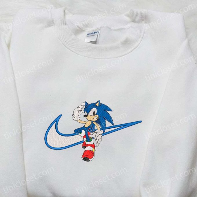 Sonic X Swoosh Cartoon Embroidered Hoodie &Amp; Nike Inspired Shirt: B Gift For Men Women Family Gift Ideas 2