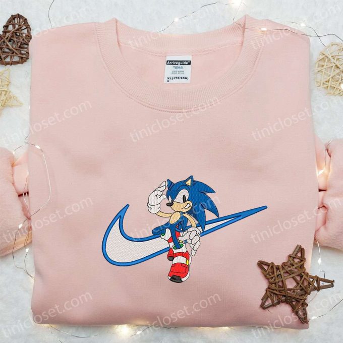 Sonic X Swoosh Cartoon Embroidered Hoodie &Amp; Nike Inspired Shirt: B Gift For Men Women Family Gift Ideas 3