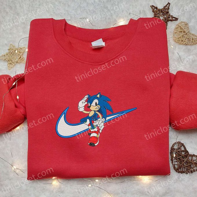 Sonic X Swoosh Cartoon Embroidered Hoodie &Amp; Nike Inspired Shirt: B Gift For Men Women Family Gift Ideas 4