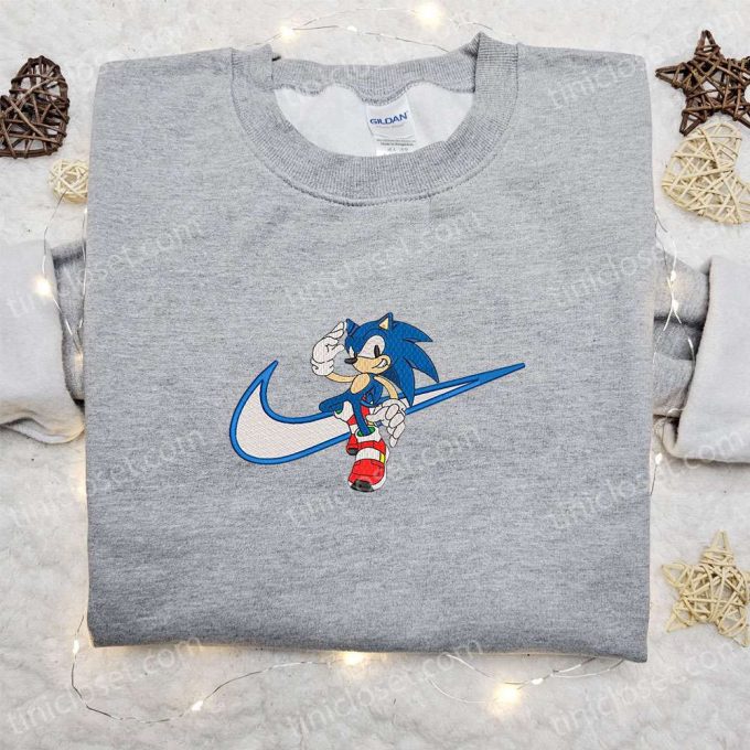 Sonic X Swoosh Cartoon Embroidered Hoodie &Amp; Nike Inspired Shirt: B Gift For Men Women Family Gift Ideas 5