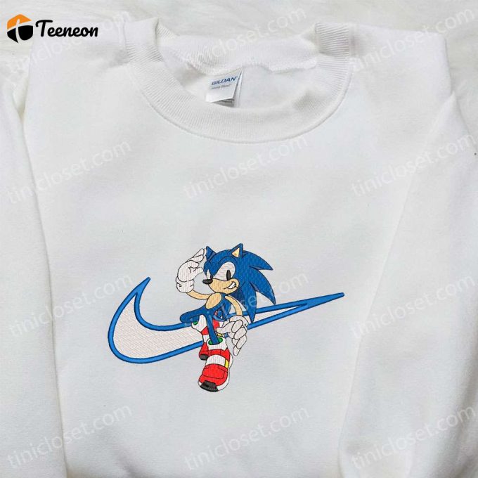 Sonic X Swoosh Cartoon Embroidered Hoodie &Amp;Amp; Nike Inspired Shirt: B Gift For Men Women Family Gift Ideas 1