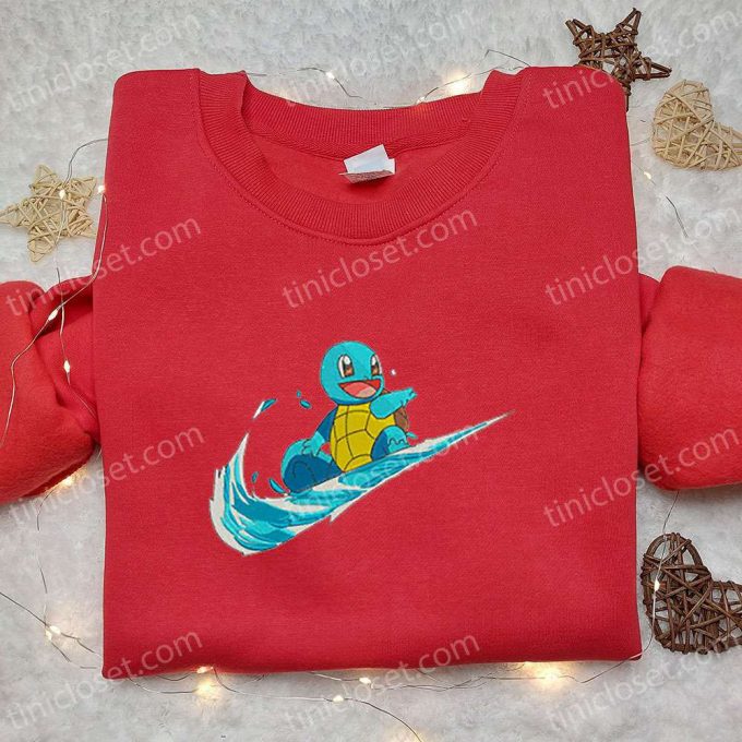 Squirtle X Swoosh Anime Hoodie &Amp; Pokemon Shirt: B Gift For Men Women Family Gift Ideas With Embroidery 5