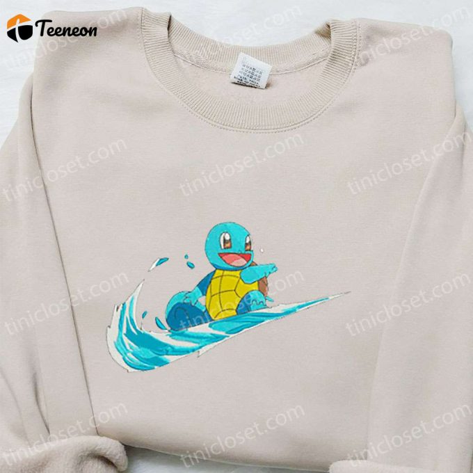 Squirtle X Swoosh Anime Hoodie &Amp;Amp; Pokemon Shirt: B Gift For Men Women Family Gift Ideas With Embroidery 1