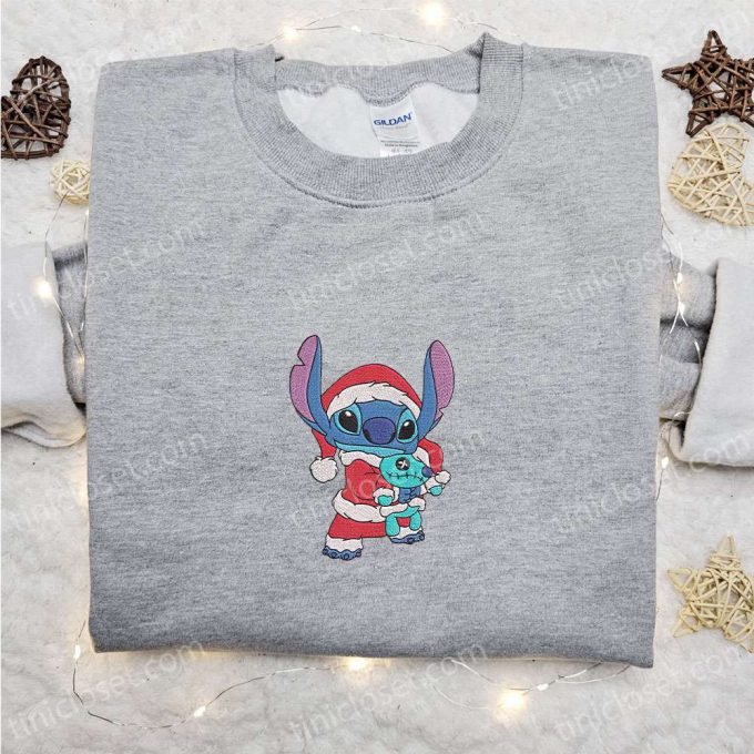 Disney Christmas Embroidered Shirt &Amp; Hoodie Set: Stitch Scrump &Amp; Characters - F Gift For Men Women Xmas Apparel 2