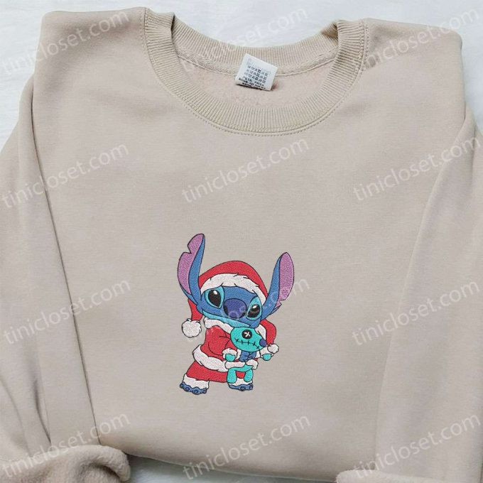 Disney Christmas Embroidered Shirt &Amp; Hoodie Set: Stitch Scrump &Amp; Characters - F Gift For Men Women Xmas Apparel 3