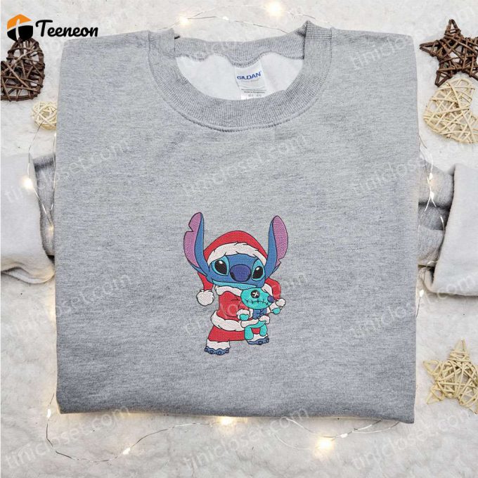 Disney Christmas Embroidered Shirt &Amp;Amp; Hoodie Set: Stitch Scrump &Amp;Amp; Characters - F Gift For Men Women Xmas Apparel 1