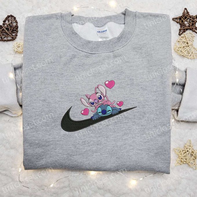 Stitch Angel Couple Love X Swoosh Embroidered Hoodie - Disney Characters Shirt Perfect Family Gift 6