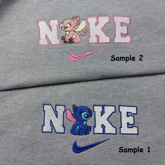 Stitch Angel Nike Embroidered Shirt - Customized Couple Shirt Unique Nike Embroidery 2