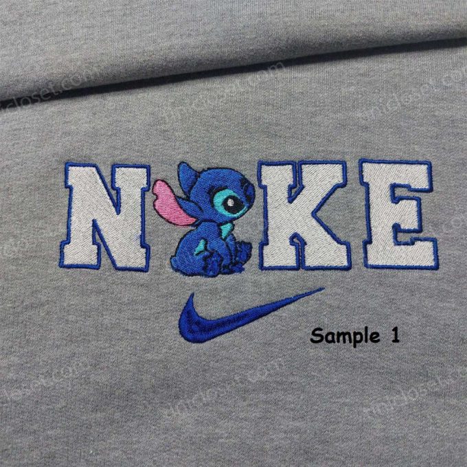 Stitch Angel Nike Embroidered Shirt - Customized Couple Shirt Unique Nike Embroidery 5