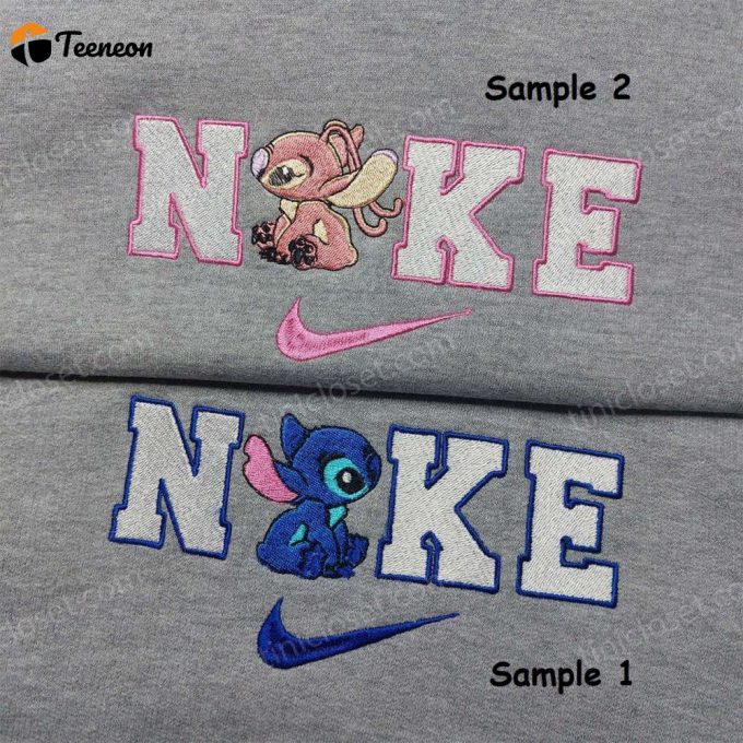 Stitch Angel Nike Embroidered Shirt - Customized Couple Shirt Unique Nike Embroidery 1