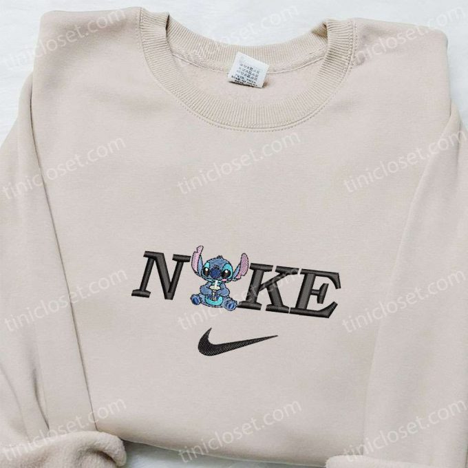 Stitch Drinking Boba X Nike Embroidered Shirt Disney Characters Hoodie Nike Inspired Sweatshirt 2