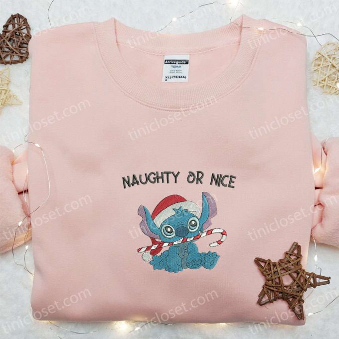 Get F Gift For Men Women With Stitch Naughty Or Nice Candy Cane Shirt &Amp; Disney Characters Embroidered Hoodie - B Gift For Men Women Christmas Gifts For Family 4