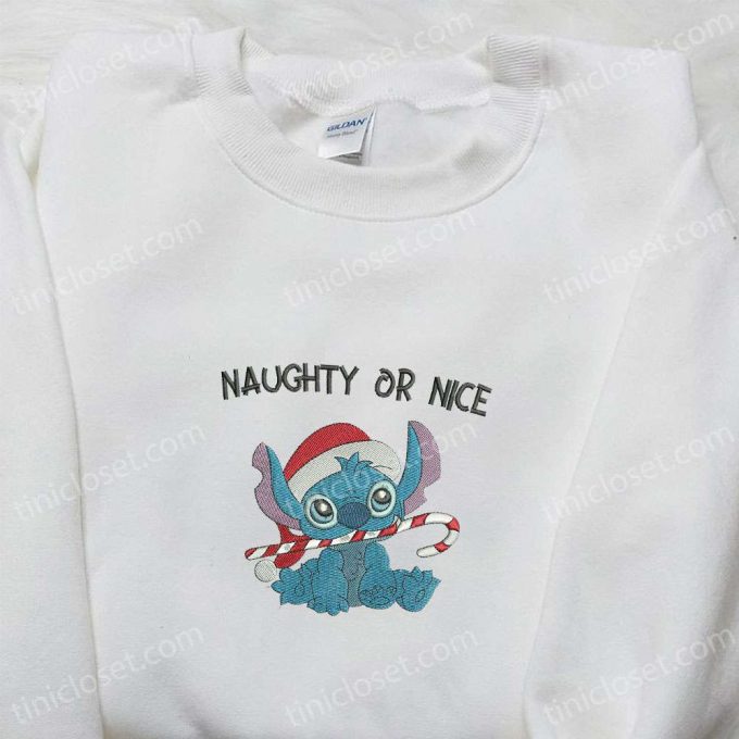 Get F Gift For Men Women With Stitch Naughty Or Nice Candy Cane Shirt &Amp; Disney Characters Embroidered Hoodie - B Gift For Men Women Christmas Gifts For Family 5