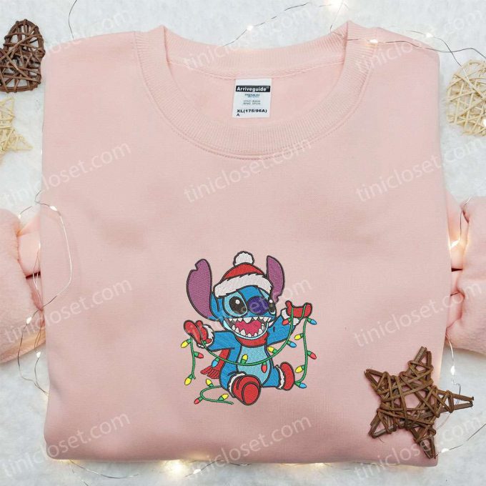 Magical Christmas Embroidered Shirt &Amp; Hoodie: Stitch With Disney Characters &Amp; F Gift For Men Women Lights 2