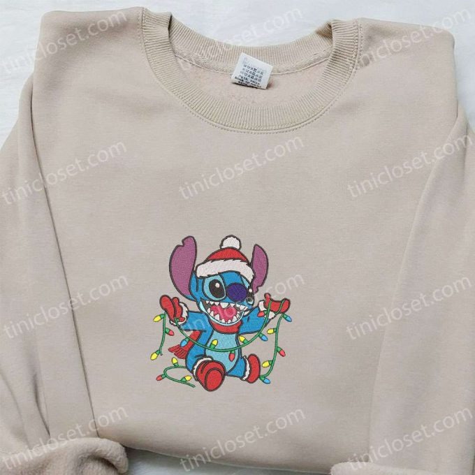 Magical Christmas Embroidered Shirt &Amp; Hoodie: Stitch With Disney Characters &Amp; F Gift For Men Women Lights 3