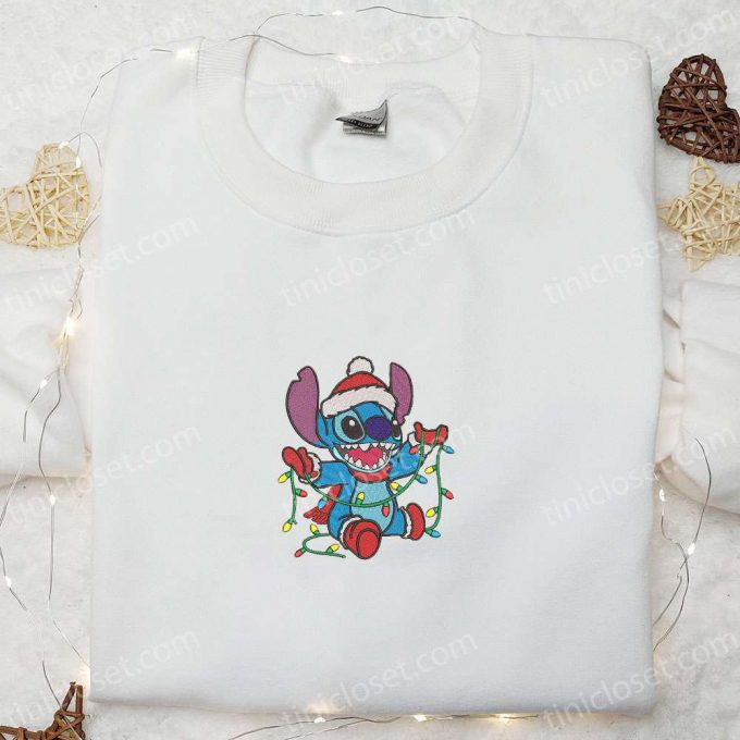 Magical Christmas Embroidered Shirt &Amp; Hoodie: Stitch With Disney Characters &Amp; F Gift For Men Women Lights 4