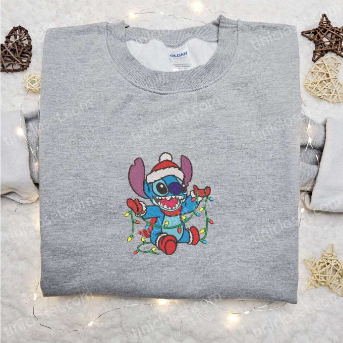 Magical Christmas Embroidered Shirt &Amp; Hoodie: Stitch With Disney Characters &Amp; F Gift For Men Women Lights 5