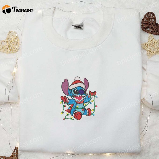 Magical Christmas Embroidered Shirt &Amp;Amp; Hoodie: Stitch With Disney Characters &Amp;Amp; F Gift For Men Women Lights 1