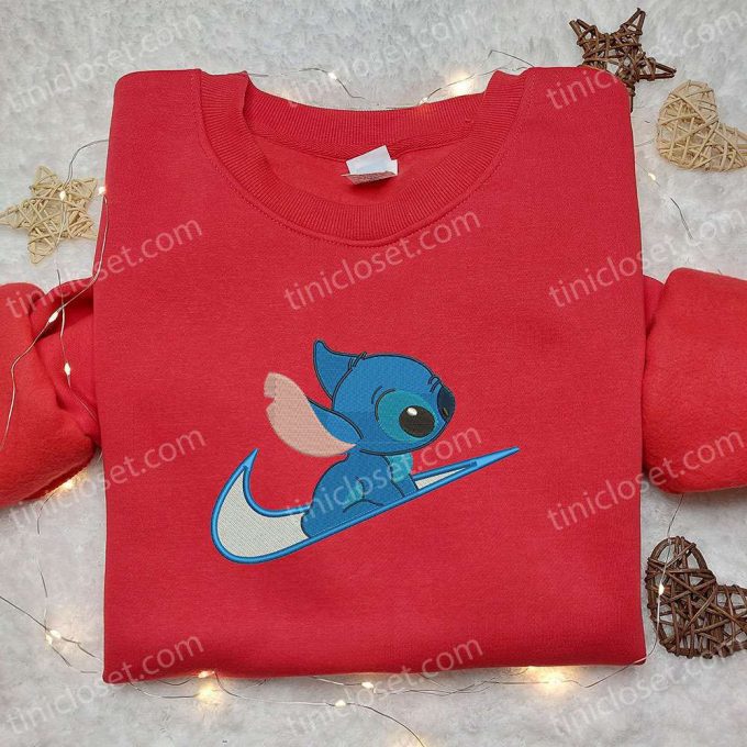 Disney Stitch X Swoosh Cartoon Embroidered Hoodie &Amp; Shirt: B Gift For Men Women Family Gift Ideas 3