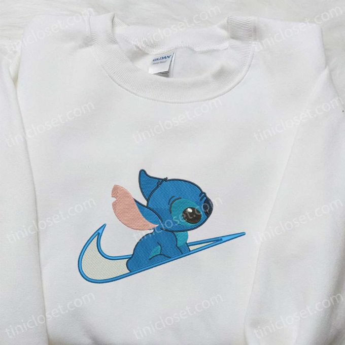 Disney Stitch X Swoosh Cartoon Embroidered Hoodie &Amp; Shirt: B Gift For Men Women Family Gift Ideas 4