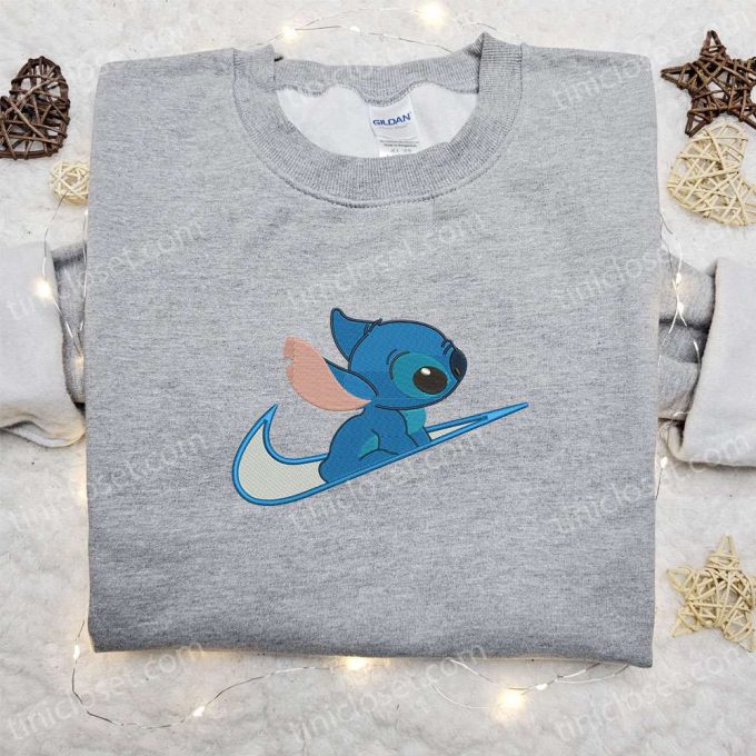 Disney Stitch X Swoosh Cartoon Embroidered Hoodie &Amp; Shirt: B Gift For Men Women Family Gift Ideas 5