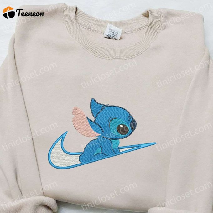 Disney Stitch X Swoosh Cartoon Embroidered Hoodie &Amp;Amp; Shirt: B Gift For Men Women Family Gift Ideas 1