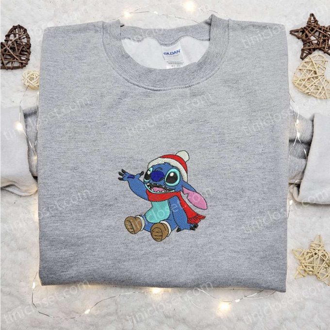 Stitch Xmas Embroidered Shirt &Amp; Disney Characters Hoodie: B Gift For Men Women Christmas Gifts For Family 4