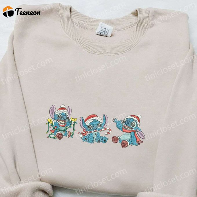 Stitch Christmas Embroidered Shirt Disney Characters Hoodie - F Gift For Men Women Xmas Apparel 1