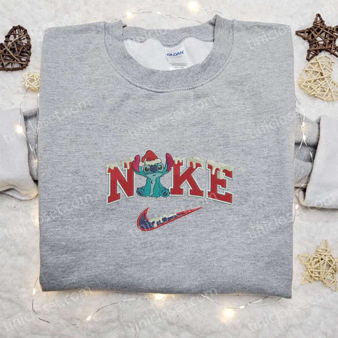 Stitch Xmas Snow X Nike Embroidered Shirt Disney Characters Hoodie &Amp; More: F Gift For Men Women Christmas Embroidered Apparel 2