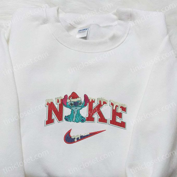 Stitch Xmas Snow X Nike Embroidered Shirt Disney Characters Hoodie &Amp; More: F Gift For Men Women Christmas Embroidered Apparel 3