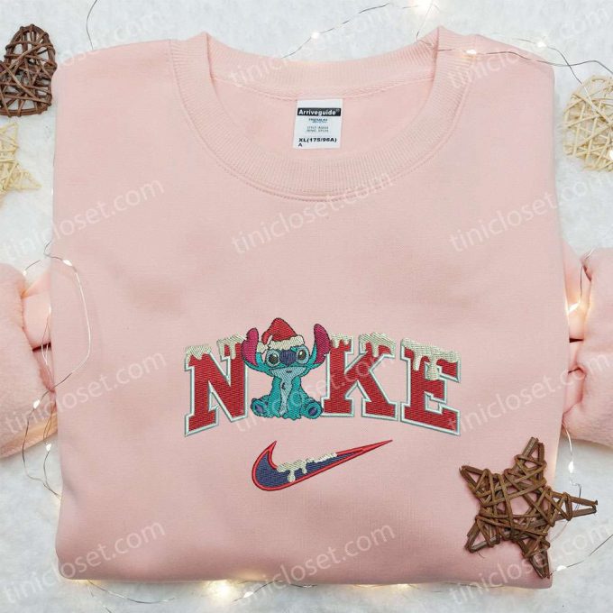 Stitch Xmas Snow X Nike Embroidered Shirt Disney Characters Hoodie &Amp; More: F Gift For Men Women Christmas Embroidered Apparel 5