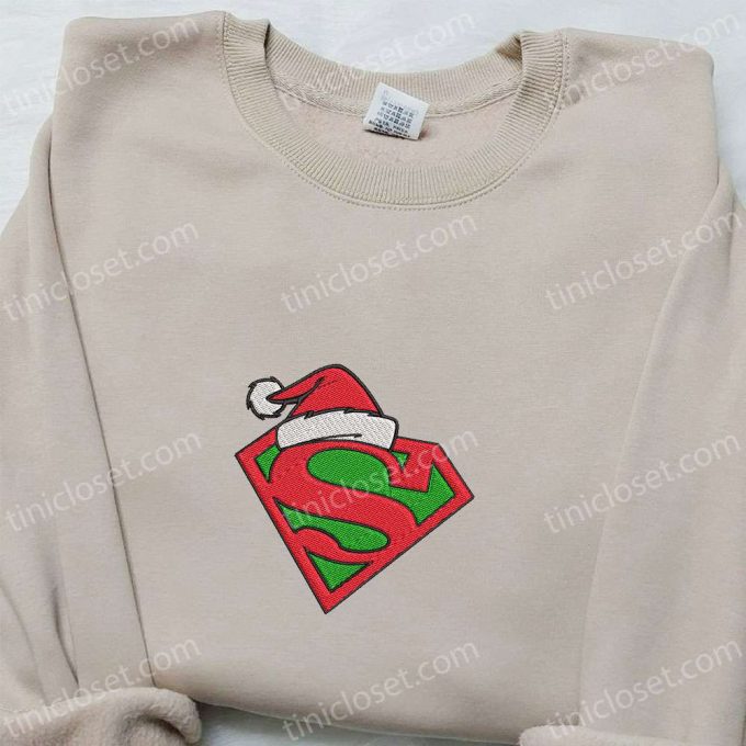 Superman Logo Christmas Hat Embroidered Shirt &Amp; Hoodie: The Perfect Family Gift! 4