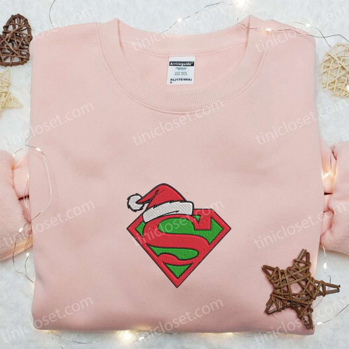 Superman Logo Christmas Hat Embroidered Shirt &Amp; Hoodie: The Perfect Family Gift! 5