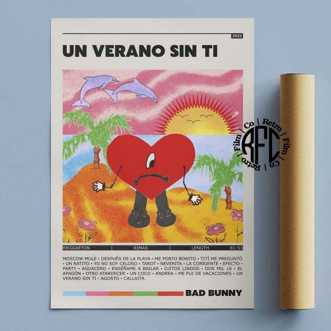 Un Verano Sin Ti Retro Album Poster For Home Decor Gift Print | Bad Bunny Retro Album Poster For Home Decor Gift 2