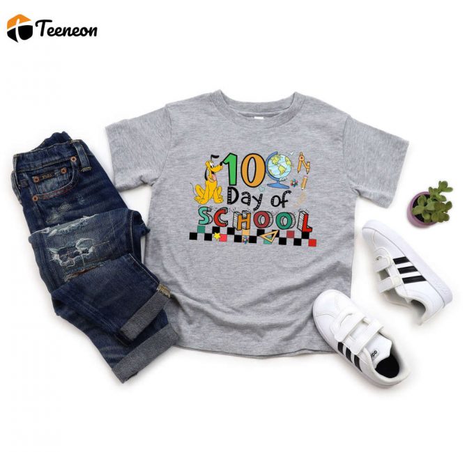 100 Day Of School Shirt - Celebrate With Cartoon Characters Disney Goofy Pluto Teacher Crew Shirt 100 Days Celebration Shirt 1