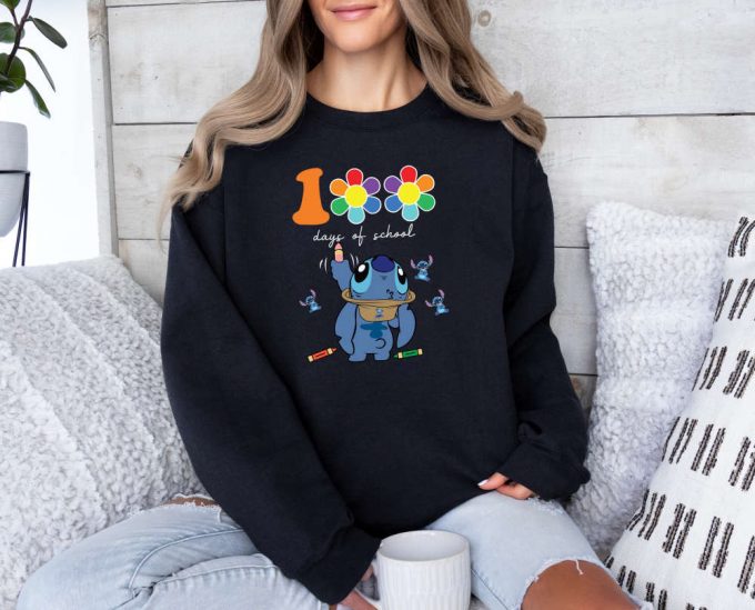 Celebrate 100 Days Of School With Cute Stitch Shirt! Get School Vibes &Amp; Disney Magic In This Teacher Shirt For Kids School Outfit - 100 Days Celebration Shirt 2