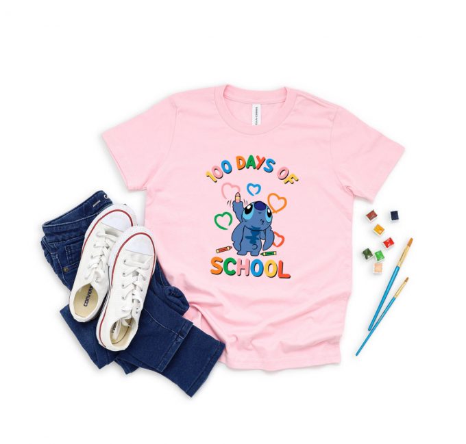 100 Days Of School Shirt: Disney Teacher Stitch Heart Love Gift For Happy 100 Days 2