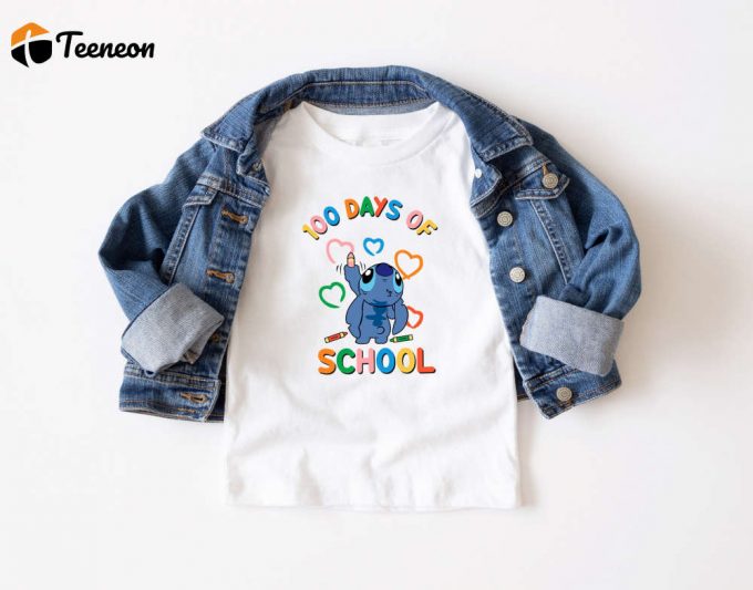 100 Days Of School Shirt: Disney Teacher Stitch Heart Love Gift For Happy 100 Days 1