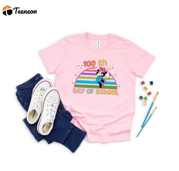 Celebrate 100Th Days With Disney: Mickey &Amp;Amp; Minnie Mouse Cartoon School Shirt For Teachers 1