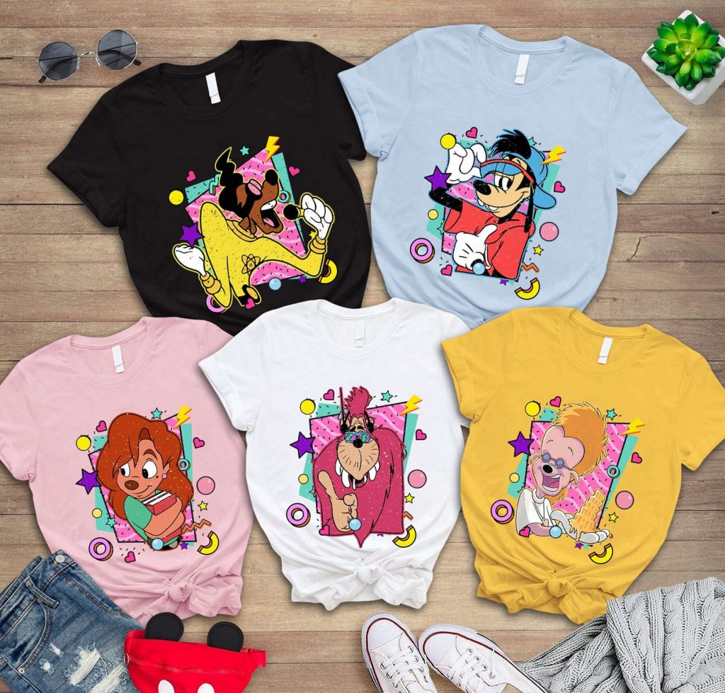 A Goofy Movie Characters Shirt, Max Goofy Roxanne Powerline Bobby Bigfoot T-Shirt, Familyland Holiday Gift Family Vacation Family Trip Shirt 2