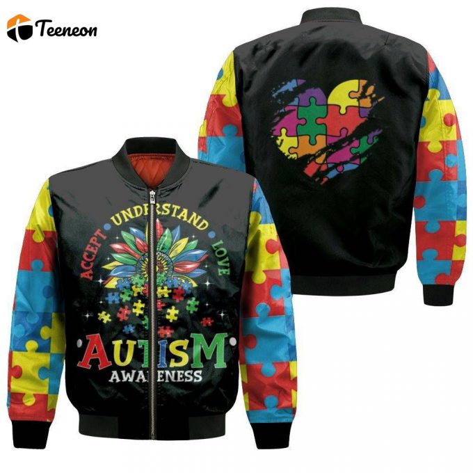 Accept Understand Love Autism Support Bomber Jacket - Gift For Men Women 1