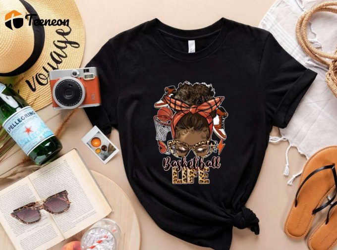 Get In The Game With Afro Messy Bun Basketball Life Shirt - Afro American Women S Basketball Tee 1