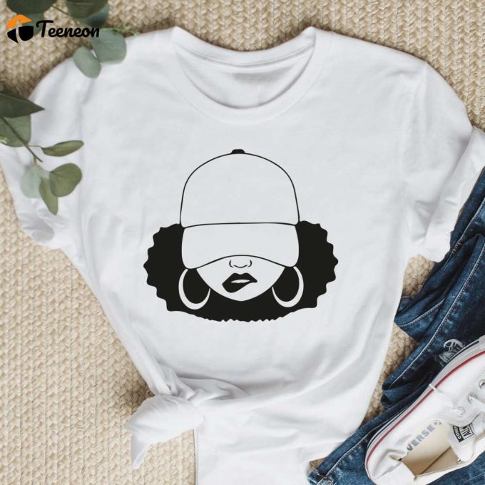 Stylish Afro Woman Cap Shirt: Empowering Afro American Women Silhouette Tee 1