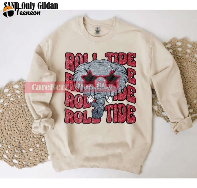 Alabama Football Shirt - Game Day Faux Glitter Tee Roll Tide Crewneck Sweatshirt 1