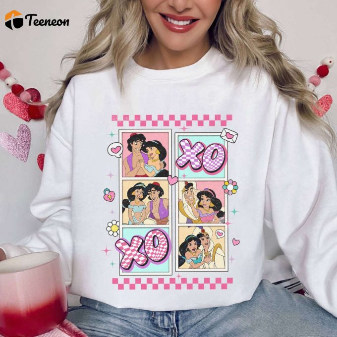 Aladdin Jasmine Xoxo Valentine Sweatshirt - Couple Shirt Be Mine Retro Tee: Couple Matching Gift 1