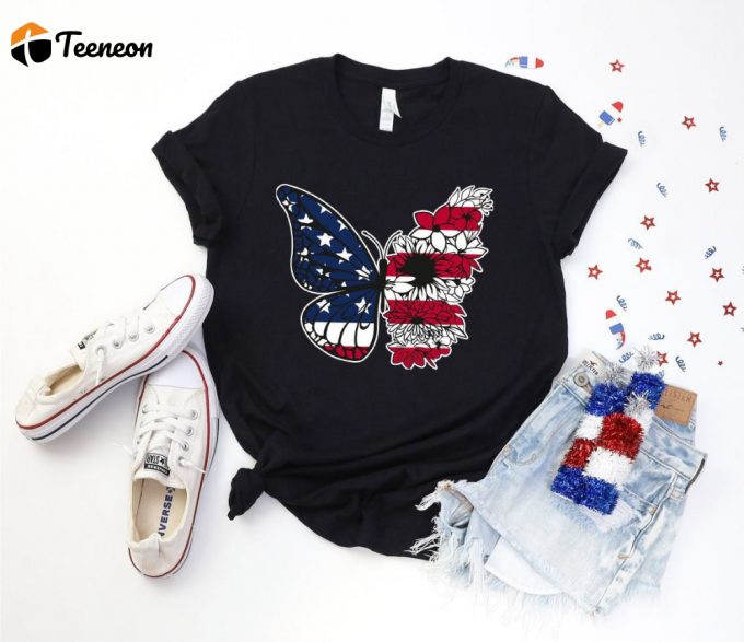 American Flag Butterfly Shirta T-Shirt 4Th Of July Freedom Tee Independence Gift 1