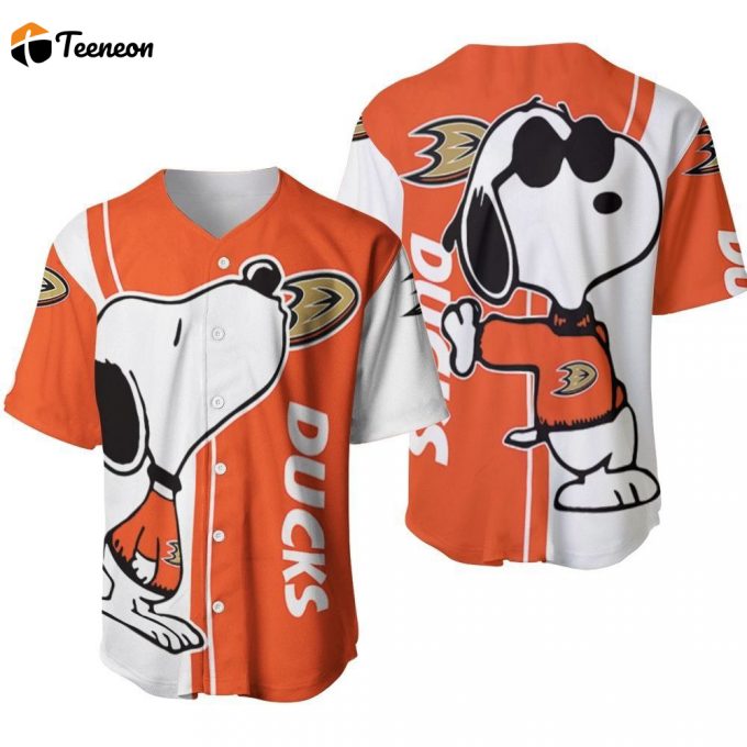 Anaheim Ducks Snoopy Lover Printed Baseball Jersey - Gift For Women Men 1