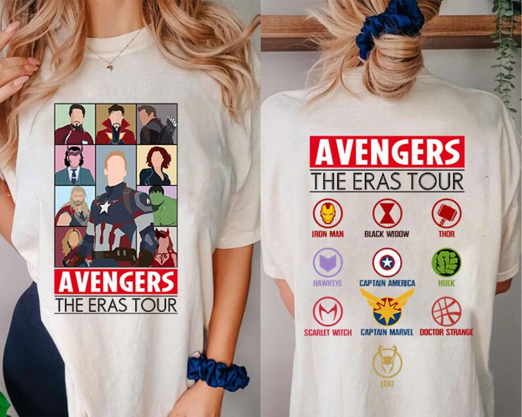 Avengers Eras Tour Shirt Assemble Superhero T-Shirt Captain America Spiderman 2